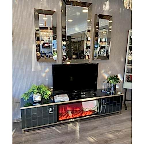 Tuğla Modeli Şömineli Tv Altı